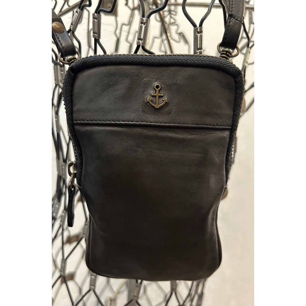 Harbour 2nd Black Leather Anchor Crossbody Phone Bag Wallet